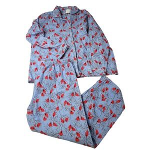 PajamaMania Womens XL Blue Red Cardinal Flannel Pajama Set 100% Cotton 2 Piece